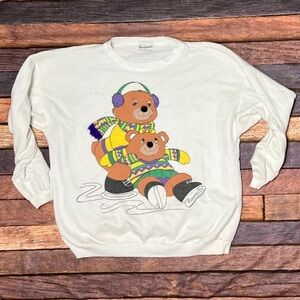 Vintage Bear Skating 1980s Ice Skating Crewneck Ugly Sweater Sweatshirt